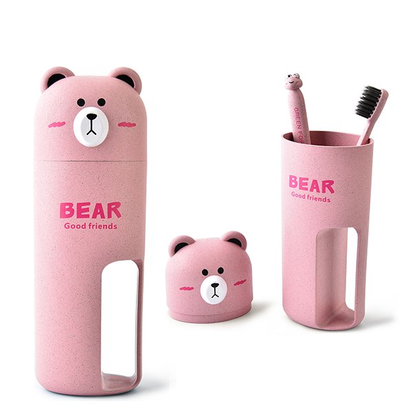 環保小麥小熊造型旅行牙刷組