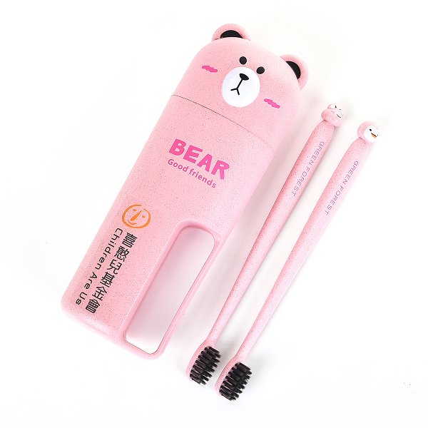 環保小麥小熊造型旅行牙刷組