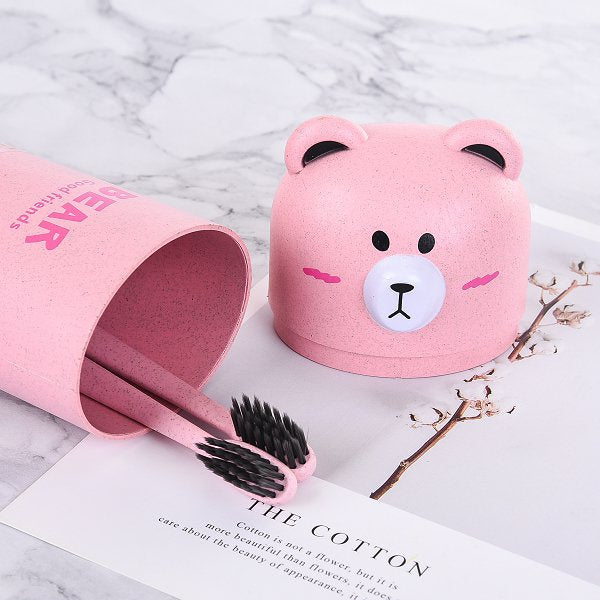 環保小麥小熊造型旅行牙刷組