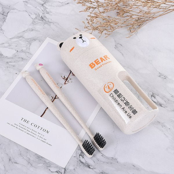 環保小麥小熊造型旅行牙刷組