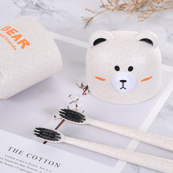 環保小麥小熊造型旅行牙刷組