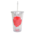 玫瑰變色附吸管塑膠隨手杯