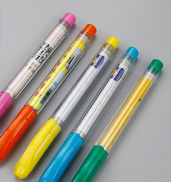 開蓋式塑膠拉捲紙廣告筆附掛繩