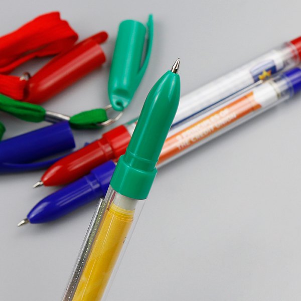 開蓋式塑膠拉捲紙廣告筆附掛繩