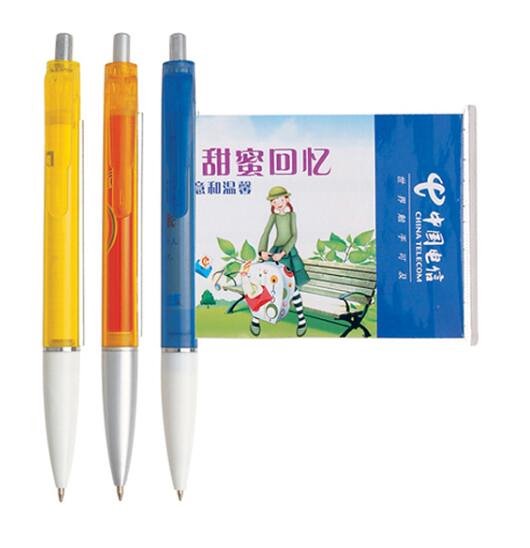 按壓式塑膠拉捲紙廣告筆金屬筆夾