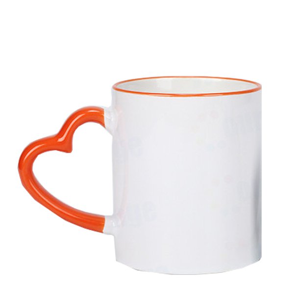 熱昇華馬克杯-300ml彩色邊緣心形手柄