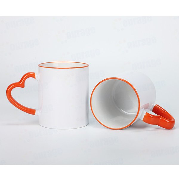 熱昇華馬克杯-300ml彩色邊緣心形手柄