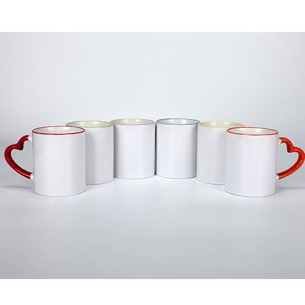 熱昇華馬克杯-300ml彩色邊緣心形手柄