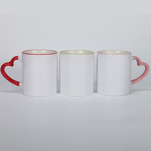 熱昇華馬克杯-300ml彩色邊緣心形手柄