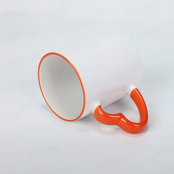 熱昇華馬克杯-300ml彩色邊緣心形手柄