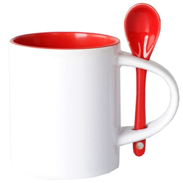 熱昇華馬克杯-300ml彩色內塗層附湯匙