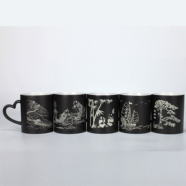 熱變色馬克杯-300ml黑色霧面心型手柄