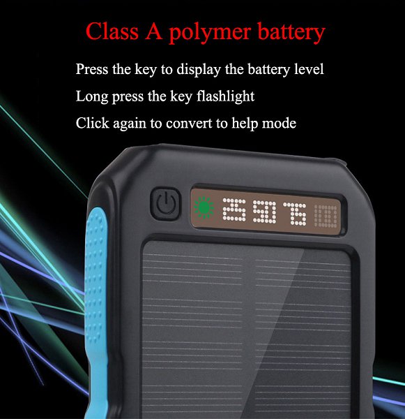 雙LED燈螢幕顯示太陽能行動電源