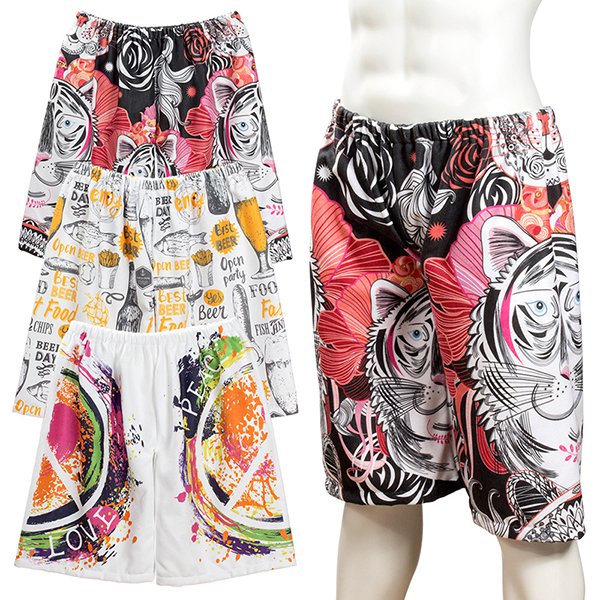 男士浴巾褲-海灘吸濕毛巾布-單面彩色印刷