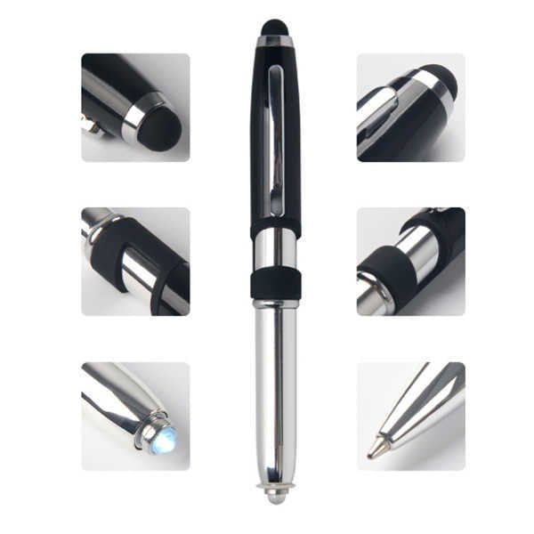 4合1-開蓋式手機架觸控筆-附LED手電筒