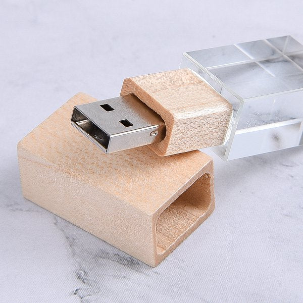 木製水晶發光開蓋隨身碟