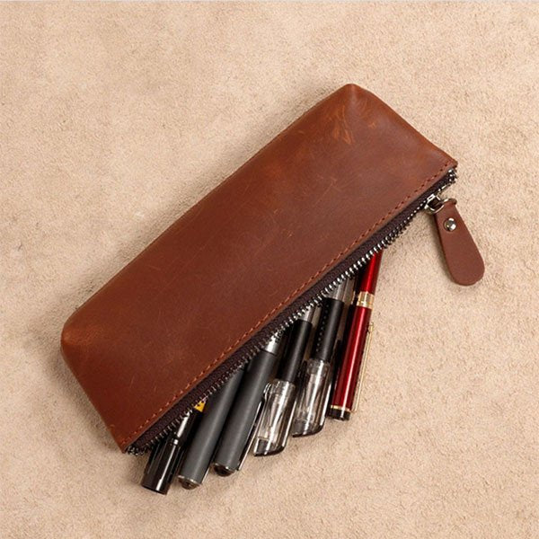 高級拉鍊鉛筆盒-真皮筆袋