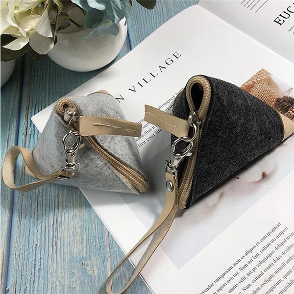 三角形拉鍊錢包-毛氈零錢包