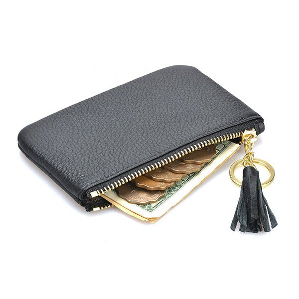 質感拉鍊皮夾-真皮零錢包