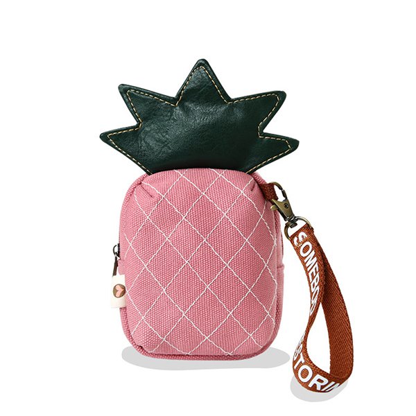 鳳梨造型拉鍊錢包-帆布零錢包