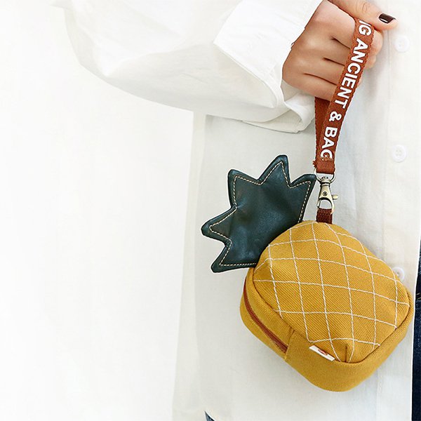 鳳梨造型拉鍊錢包-帆布零錢包