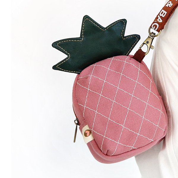 鳳梨造型拉鍊錢包-帆布零錢包