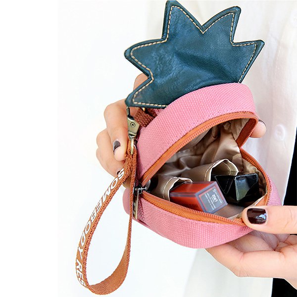 鳳梨造型拉鍊錢包-帆布零錢包