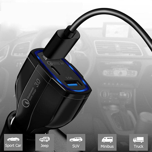 LED指示燈車用充電器QC3.0