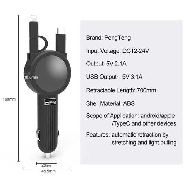 帶線車用充電器QC3.0-USBx1
