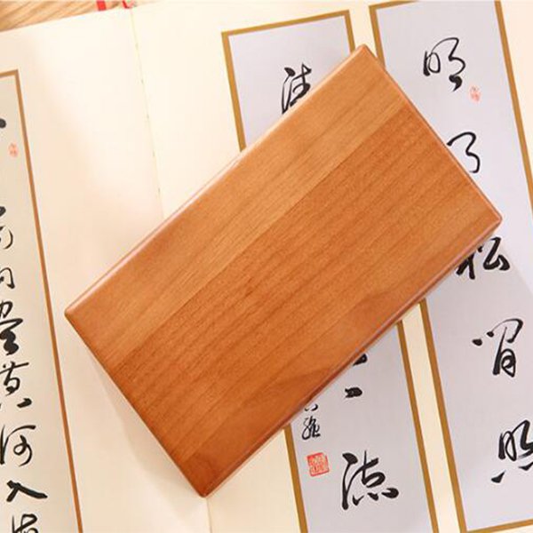 復古長方形印章盒-木製印泥盒