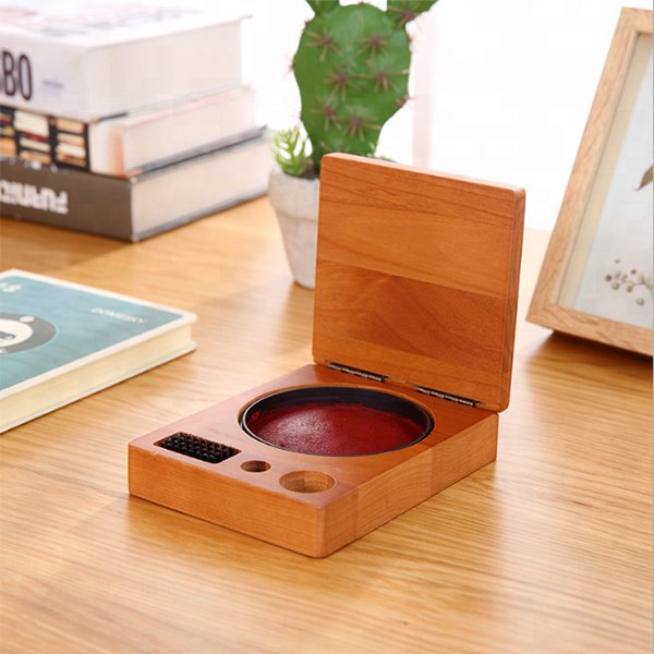 方形印章盒-木製印泥盒