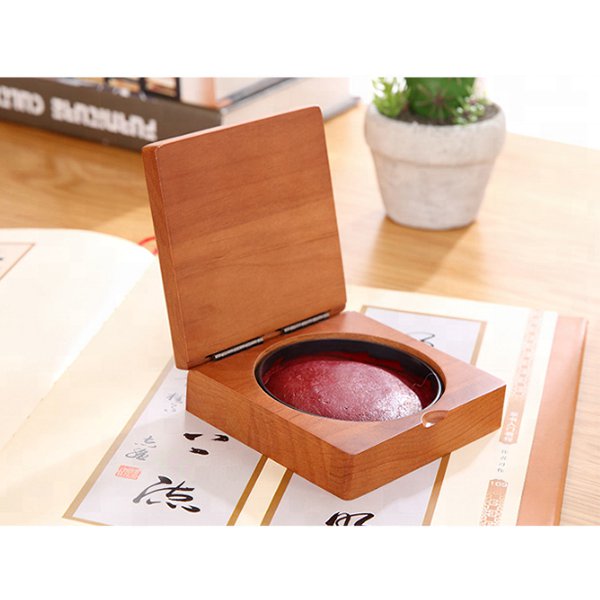 方形印章盒-木製印泥盒