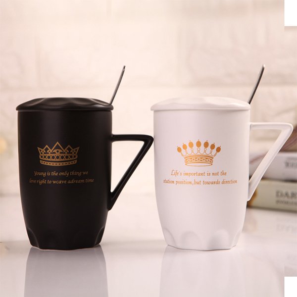 韓風情侶陶瓷對杯-附蓋子湯匙