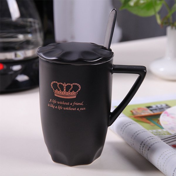 韓風情侶陶瓷對杯-附蓋子湯匙