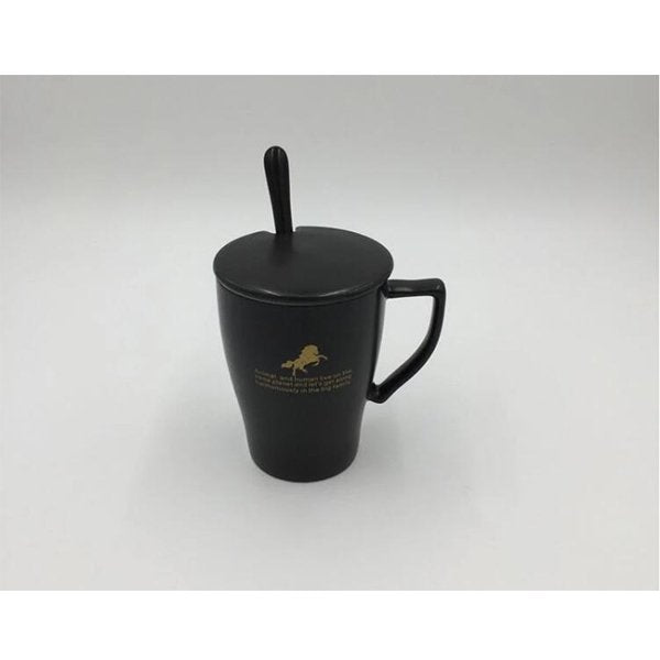 個性大把手陶瓷咖啡杯-附蓋子湯匙