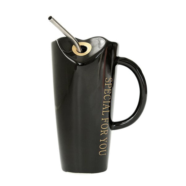 心型可插吸管陶瓷咖啡杯