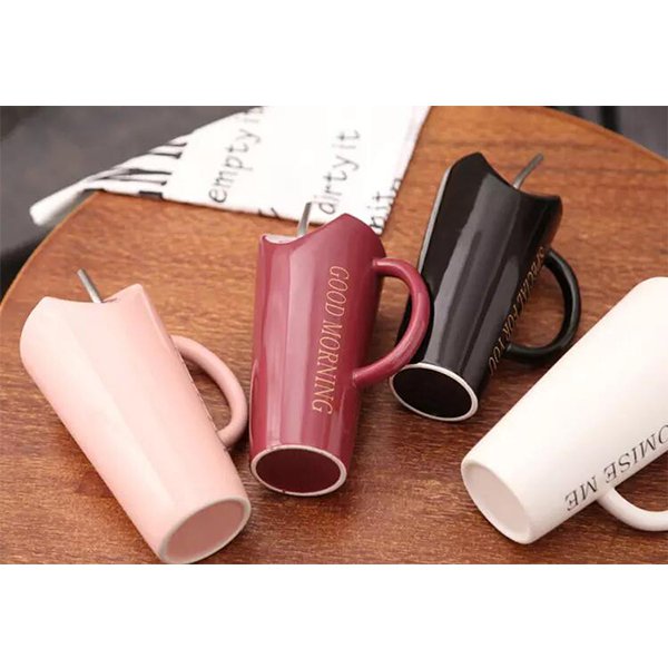 心型可插吸管陶瓷咖啡杯