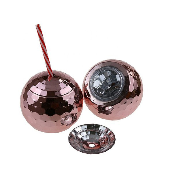 600ml塑膠吸管杯-迪斯科球造型杯