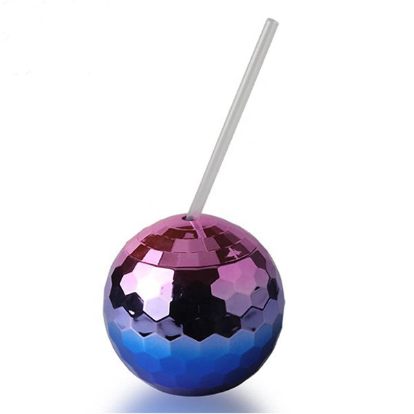 600ml塑膠吸管杯-迪斯科球造型杯