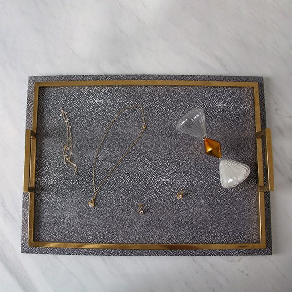 高質感皮革托盤-金屬把手托盤