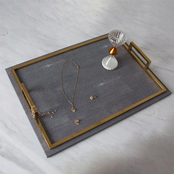 高質感皮革托盤-金屬把手托盤