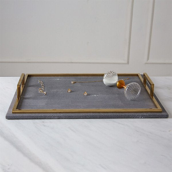 高質感皮革托盤-金屬把手托盤