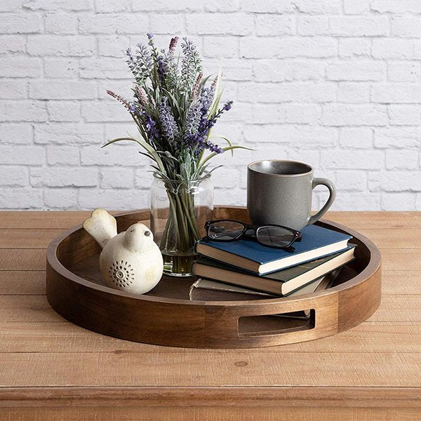 圓形木製托盤-穿洞把手托盤