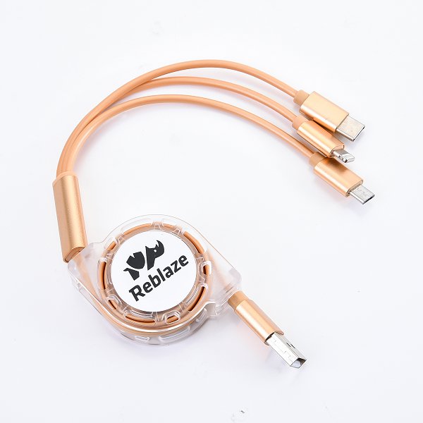 三合一可伸縮傳輸充電線附USB充電頭