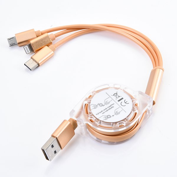 三合一可伸縮傳輸充電線附USB充電頭