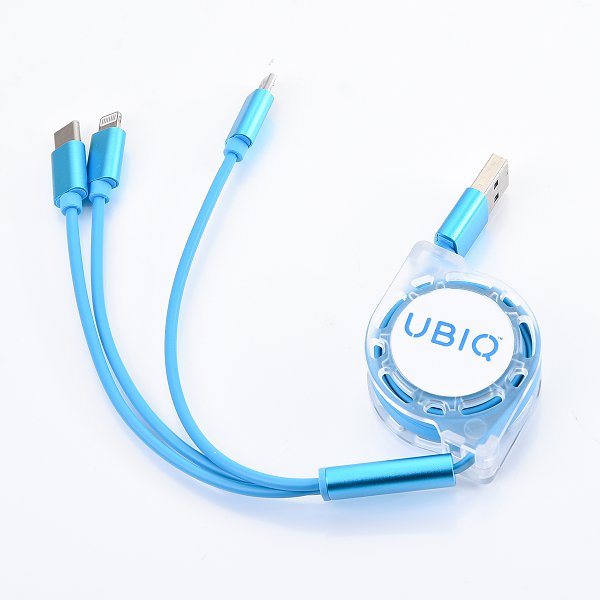 三合一可伸縮傳輸充電線附USB充電頭