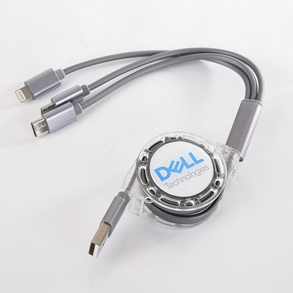 三合一可伸縮傳輸充電線附USB充電頭