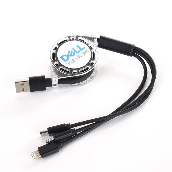 三合一可伸縮傳輸充電線附USB充電頭