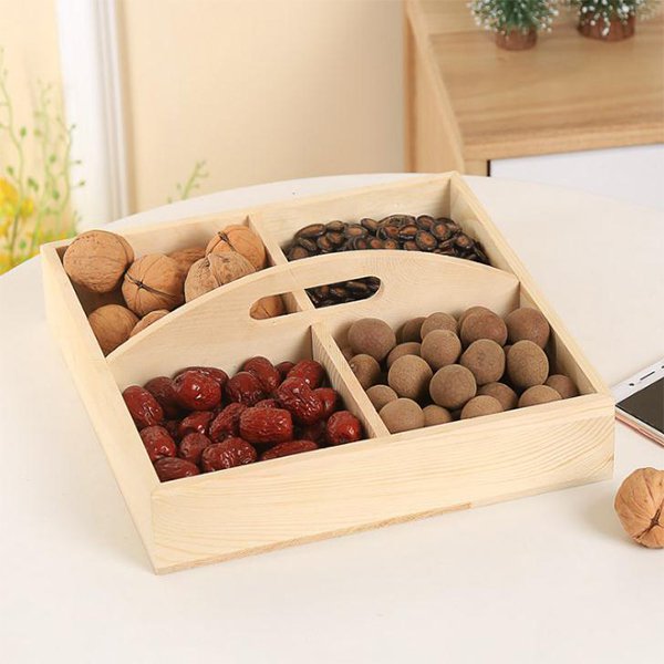 木製分隔提把置物盤