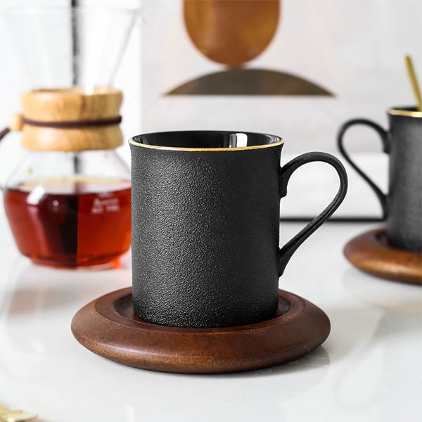 300ml古典陶瓷馬克杯-附木盤+湯匙